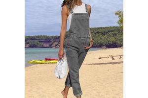 Women Casual Denim Jumpsuits Sleeveless Pocketed Summer Slim Overalls Plus Size Lady Denim Jumpsuit