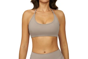 European American Style Brushed High Support Breathable Yoga Bra Halter Hollow-out Beautiful Back Women's Sports