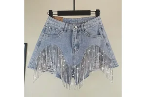 Summer Women's Denim Shorts Tassel Washed Jeans Shorts Slim-fit Denim Shorts for Women