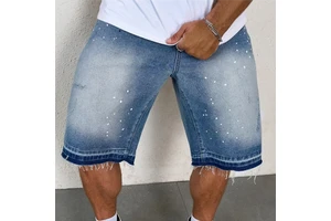 ZY Summer Distressed Frayed Edged Men Denim Shorts Custom logo Embroidery Loose Fit Jorts Casual Plus Size Jean Shorts for Men