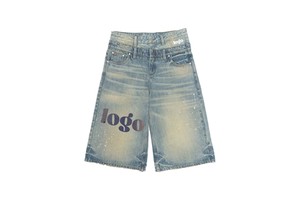 2026 Custom OEM/ODM Logo Graphic Printing Cotton Pocket Mid Washed Relaxation Tattered Button Fly Denim Shorts For Men