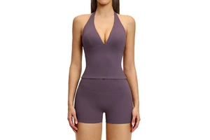Breathable Women's V-neck Yoga Tank Top with Chest Pads High Elasticity Hollow Design Fitness Sports Gym Wear