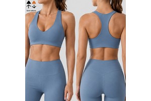 Women's High Support Sports Bra Naked Feel Racerback Removable Pads High Stretch Shaping Yoga Running Gym Training