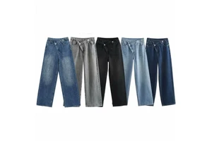 SHENZHU Women's 2024 Early Autumn New Arrivals 5-Color Basic Elegant Double-Breasted High-Waisted Wide-Leg Jeans 8197232