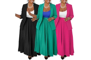 Women's Casual Business Suit with Solid Pattern Pleated Skirt Plus Size Fashion for Adults in Autumn Season