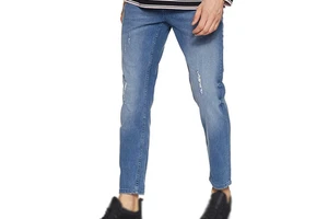 New Arrival Men's Blue Slim Jeans Urban Style Lightly Distressed Denim Pants Soft Comfortable Tapered Fit Trousers for Male Jean