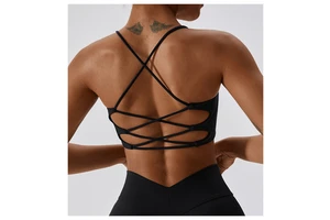 Solid Color Spaghetti Straps Cross Back Gym Yoga Top Shockproof With Chest Pad Women Fitness Sports Bra