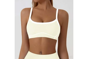 Custom Logo Color Blocking Design Yoga Bra Low Back Spaghetti Strap Sports Bra Women Padded Fitness Wear for Sports