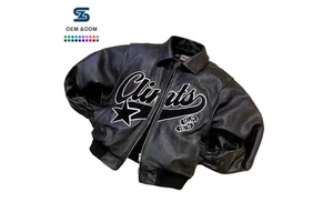 Men's Y2K Retro Embroidery Zipper Leather Jacket Winter Streetwear Hip Hop Motorcycle Coat Letter Pattern Thin Washed Techniques