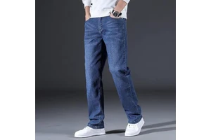 Men's Classic Style High Street Summer Straight Jeans Plus Size 40 42 Cotton Denim Elastic Regular Fit Fashion Casual