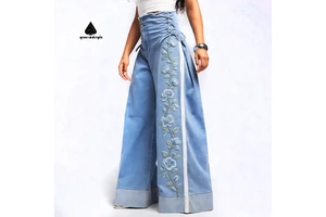 Pantalones De Mujer Jeans High Waist Wide Leg Jeans Side Drawstring Plus Size Denim Pants Washed Daily Casual Jeans