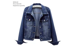 Autumn Elegant Women's Denim Jacket Vintage Washed Solid Pattern Breathable Eco-Friendly Finished Knitted Spandex Lining Front