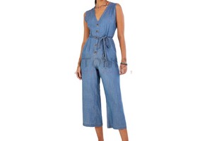 Premium Quality Women's Fashion Denim Jean Jumpsuit V-neck Regular Fit Breathable Eco-Friendly Knee Length Latest Design
