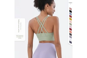 New Double-sided Brushed Spandex/Nylon Crisscross Back-styling High Support Shock-resistant Push-up Sports Bra for Yoga Fitness