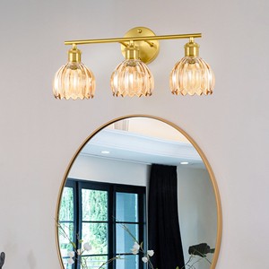 Brushed Gold Vanity Light Farmhouse Wall Lights With Amber Glass Shades Bathroom Wall Lamp For Mirror Kitchen Bedroom Hallway