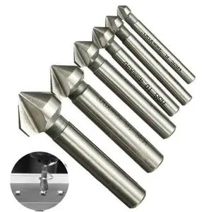 6pcs 3 Flute 90 HSS Metals Titanium Three Edge Chamfer Chamfering Drill Bit Set