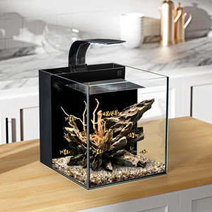 Yee Factory Wholesale Ultra White Clear Glass Aquarium Desktop Small Betta Fish Tank Mini Aquarium With Aquarium Pump And Light