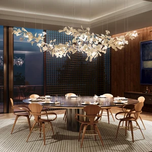 Custom Flower Ginkgo Leaf Ceramics Floral Hotel Villa Living Room Dining Room Chandelier Ceiling Luxury Pendant Light