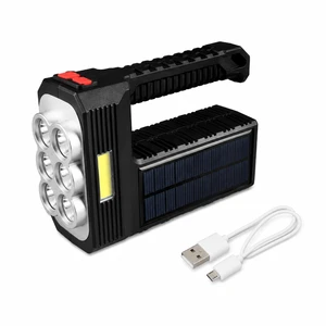 W5116-1 IP54 Solar Powered LED Searchlight USB Rechargeable Camping Lantern with COB Side Light 6000K Daylight Dimmable Outdoor