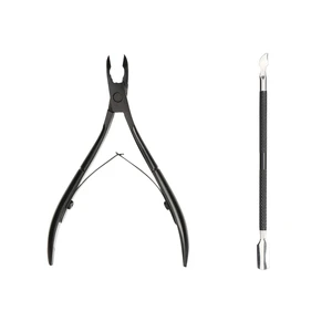 2pcs Black Professional Manicure Set Stainless Steel Nail And Cuticle Nipper With Pusher Customized Color For Toes Fingers