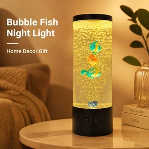 Color Changing LED Bubble Fish Night Light Desktop Aquarium Mood Lamp Middle 3 Simulated Fish Bedroom Kids Room Home Gift Decor