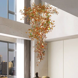 Modern LED Chandelier Glass Ginkgo Leaf Chandeliers Custom Tree Branch Chandelier for Hotel Villa Living Room Dining Room