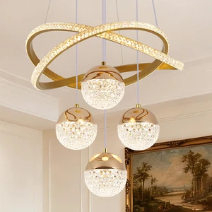 USA Stock Golden Aluminum Iron 100cm Wire Changeable 3 Colors LED Pendant Lighting Chandelier For Indoor Decoration