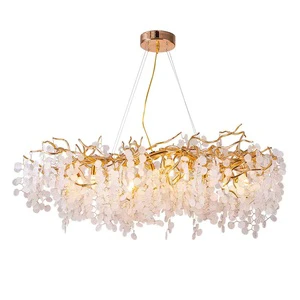 Modern Tree Branch Chandelier Luxury Dinning Room Oval Pendant Chandeliers Bedroom Lamp Creative Aluminum Crystal Hanging Lamp