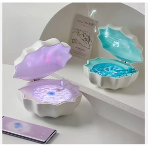 Dream Shell-shaped Music Speaker Lamp - 1200 MAh Rechargeable Water Ripple Aurora Projector for Sleep Aid Music Night Light