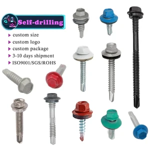 Hex Cross Head Self Drilling Colored Tek Screw Stainless For Roofing With Washer Hex Head Self-Drilling Screws Screw For Metal