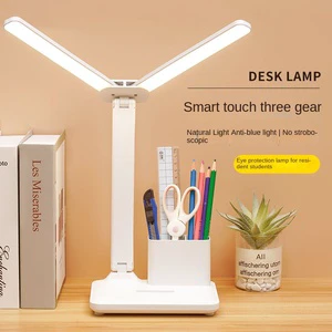 Dual-Purpose LED Night Light Table Lamp Dimming Folding Plug Double-Headed Battery Reading Bedside Lamp for Students Children