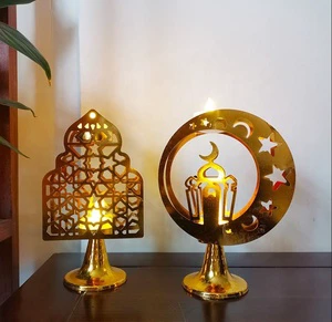 Ramadan Lanterns Decor Eid Mubarak Candle LED Night Lights Islamic Moon Star Lamp Palace Ornaments for Muslim Party Decor