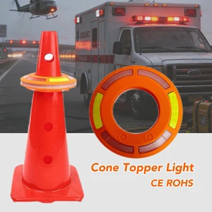 CE ROHS 360° Rotating Flash Traffic Cone Topper Disk Commander Hazard Light With USB C Charging for Road Construction Emergency