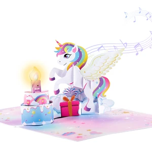 Custom Logo Creative Handmade Paper 3D Laser Cut For Up Birthday Music Cards With LED Lights