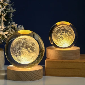 Crystal Ball Music Box Rotating Projection Luminous Led Light Box Wooden Base Hand Crank Music Box Gift