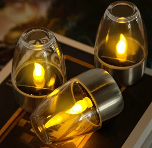 2 in 1 LED Solar Mission Candle Lantern Waterproof Outdoor Portable Table Hanging Clip Candle Flame Wind Lantern for Garden