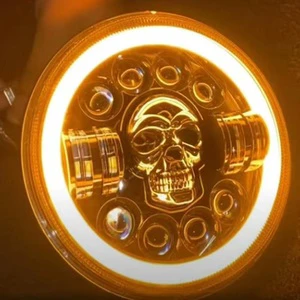 EURS 7 Inch Round Led Headlight 12v 24v for Jeep Halle Hi/Lo Beam RGB Led Round Skull Light H4 Head Lights Motorcycle Headlamp