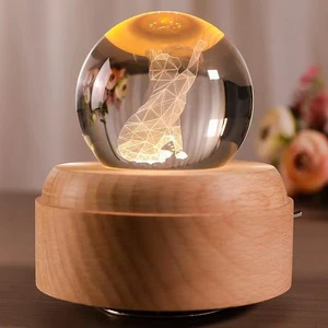 Factory Stock Plug-in Power Supply Led Light Music Bottom Wood Round Rotating Music Box Bases