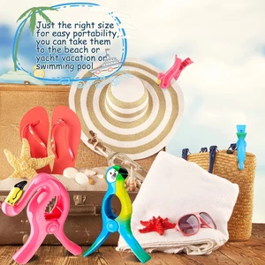 Custom Style Funny Heavy Duty Plastic Flamingo Parrot Towel Holder Clips For Beach Pool Home-Quilt Blanket Beach Chair Clips