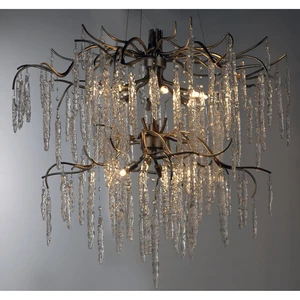 Art Design Modern Double Layer Unique Bronze Metal Large Branch Glass Drop Willow 12 Lights Dimmable Chandelier for Living Room