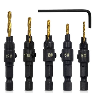 Wood Countersink Drill Bit Depth Stop Screw Hole Hut Adjustable Hex Shank Wood Countersink Drill Bit Countersink Drill Bit Set