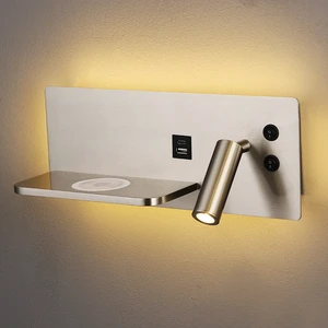 Modern Hotel Bedside Reading Light Wall Reading Lamp With a Backlighting Options Wireless Charging Hotel Wall Lamp with Usb c