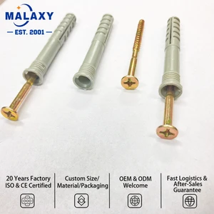 Malaxy Plastic Wall Plug Anchor Nylon Expansion Screw Anchor with Zinc Plated Screw for Hollow Brick Gypsum Board