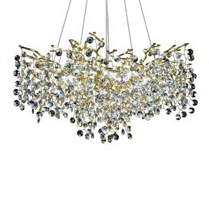 Light Luxury Gold LED Crystal Branch Chandelier for Living Room Villa Hall Bedroom & High-end Restaurant Lighting