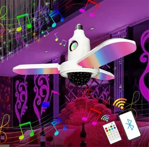 E27 Small Starry Projector Night Light 40W RGBW Colorful LED Three-leaf Deformation Music Lamp with Remote Control