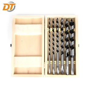 DT Wood Auger Drill Bits Set Single Cutting Edge Hex Shank HCS Blackening Heat Treatment with Wooden Box
