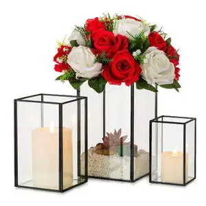 Rectangle Flower Holders Centerpiece for Table, Tall Floor Square Pillar Candle Lantern for Wedding, Anniversary, Party