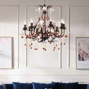 SKD Sunsir 8-Light Vintage Glass Chandelier Classic Gothic Crystal Ceiling Hanging Pendant Lamp for Living Room