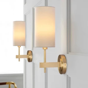 Customized Hotel Project Wall Light Bronze Brass simple Design White Fabric shade Wall Lamps for Bedroom Corridor Stairs