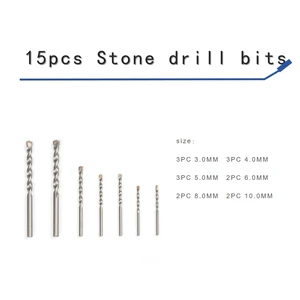 RISING 15pcs Masonry Drill Bit Set Sand Blaster Double Blister Shalft HRC 42-48 Tip HRC 88-90 Masonry Drill Bit